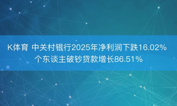 K体育 中关村银行2025年净利润下跌16.02% 个东谈主破钞贷款增长86.51%